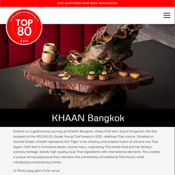 KHAAN Bangkok: A Culinary Gem in Top80Asia’s Fine Dining 2023